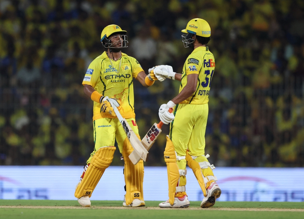 
Chennai Super Kings' Ruturaj Gaikwad with batting partner Kartik Sharma during the match 