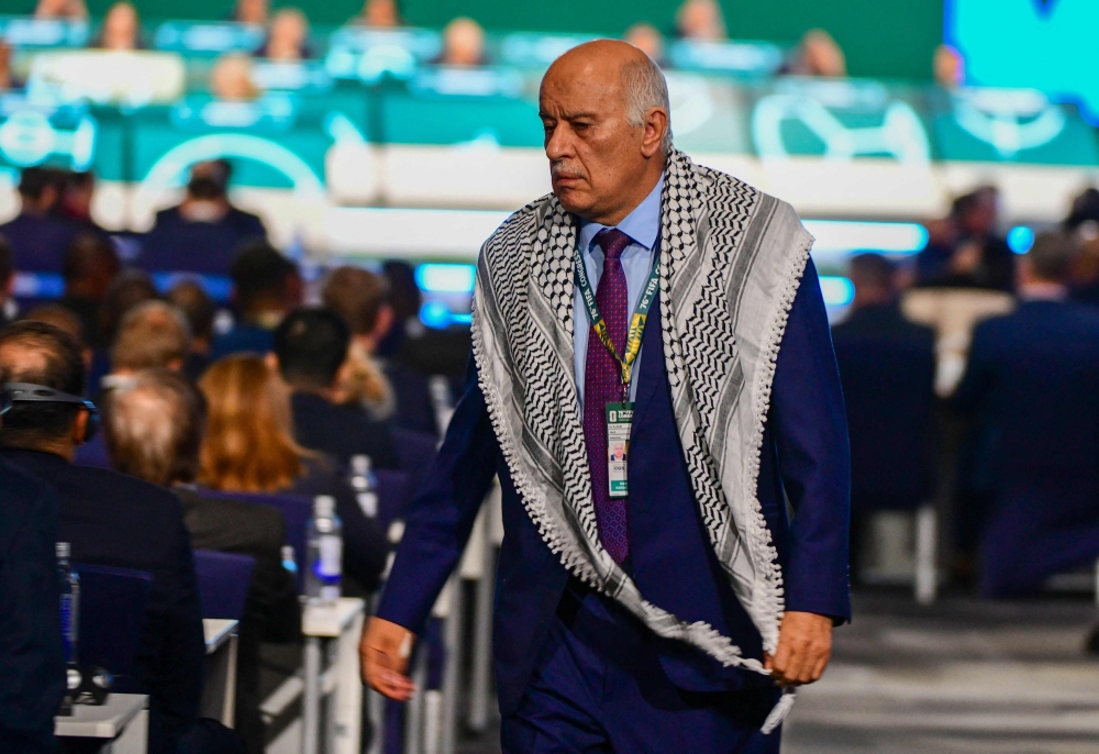 The President of the Palestine Football Association Jibril Rajoub is seen after speaking during the 76th FIFA Congress in Vancouver 
