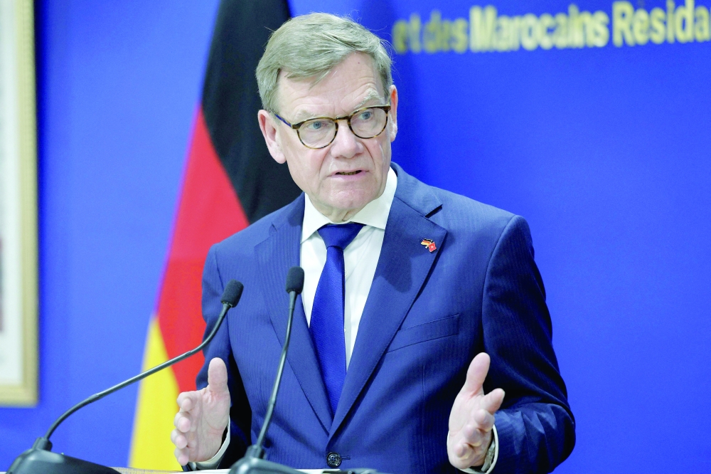 Germany’s Foreign Minister Johann Wadephul speaks during a joint press conference with Morocco’s Minister of Foreign Affairs, following their official meeting in Rabat, on April 30, 2026.