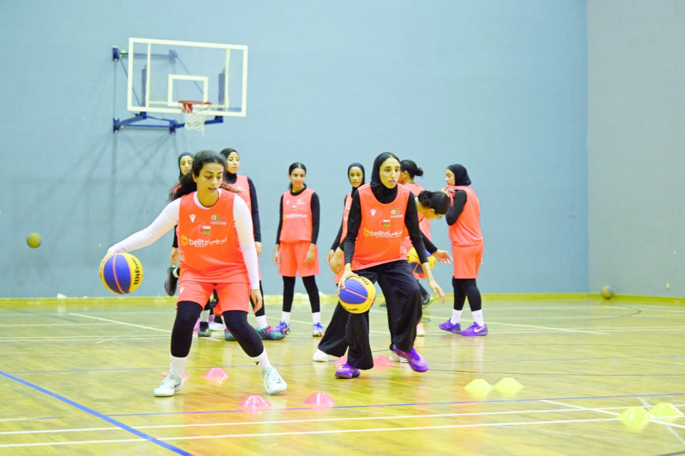 National women’s basketball team players step up preparations during the internal camp in Muscat before travelling to Cyprus. — Khalfan al Ruzaiqi
