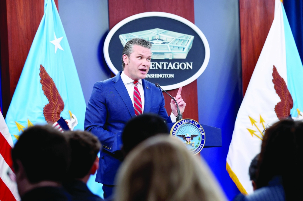 US Secretary of Defense Pete Hegseth holds a briefing on the Iran war, at the Pentagon in Washington, DC. — Reuters 