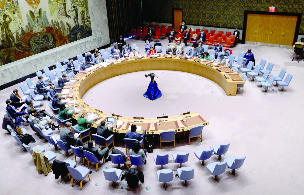A general view shows the United Nations Security Council meeting at the United Nations Headquarters in New York City. — Reuters file photo 