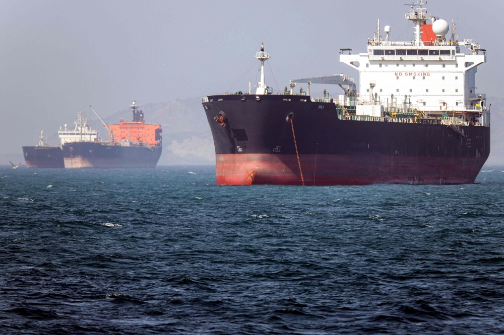  A Gambia-flagged tanker vessel anchored in the Strait of Hormuz off Bandar Abbas in southern Iran. 