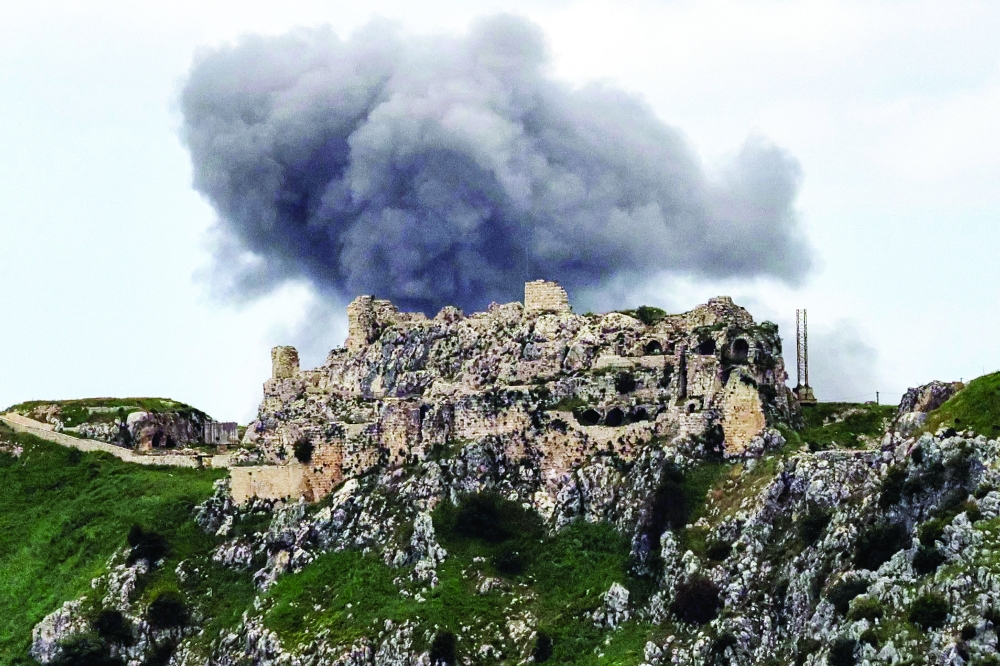 Smoke rises from Israeli bombardment on the village of Yohmor in southern Lebanon. — AFP