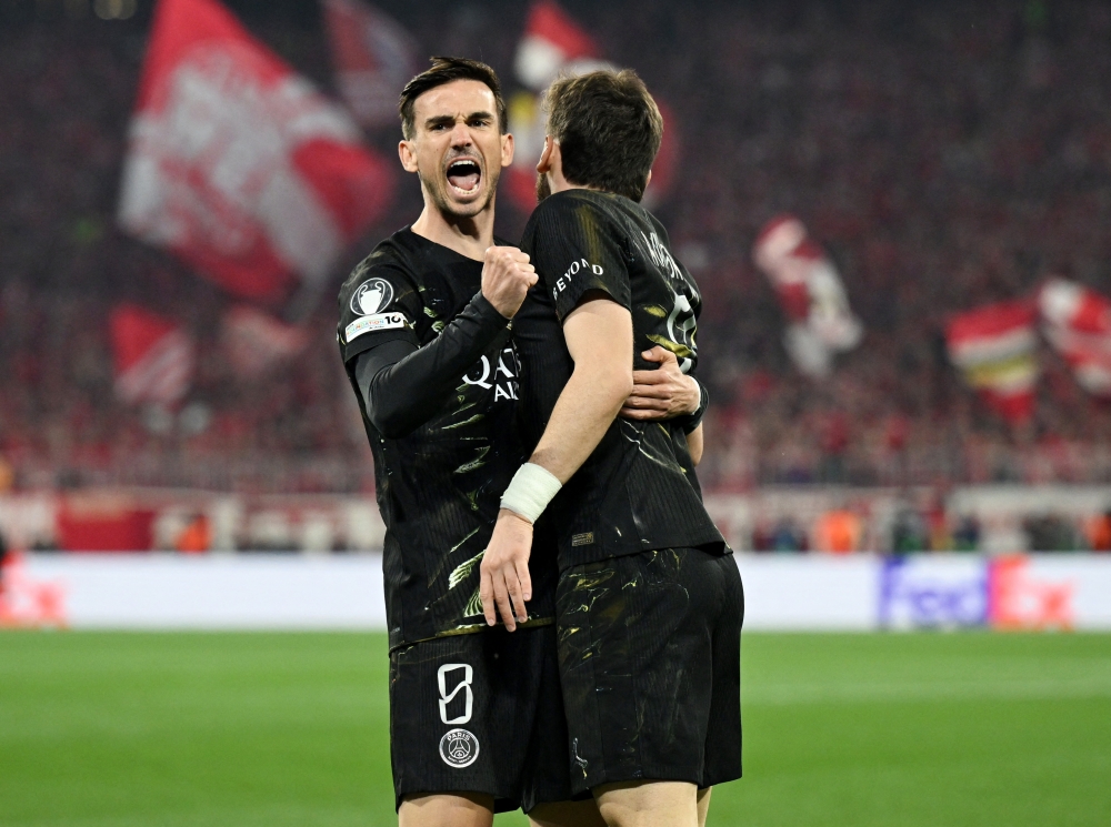  
Paris St Germain's Fabian Ruiz celebrates after Ousmane Dembele scores their first goal Angelika Warmuth