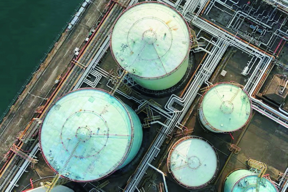 A drone view shows oil storage tanks at a depot at Tsing Yi port in Hong Kong. REUTERS