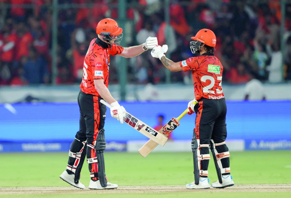 Sunrisers Hyderabad's Ishan Kishan with Heinrich Klaasen. — Reuters