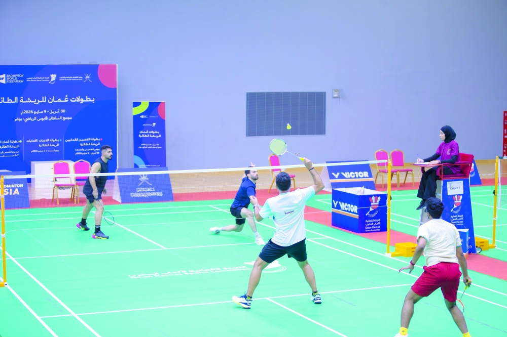 Players in action during the opening day of the Oman Open Badminton Championship 2026 at Sultan Qaboos Sports Complex in Bausher on Thursday. — Hussein al Muqbali