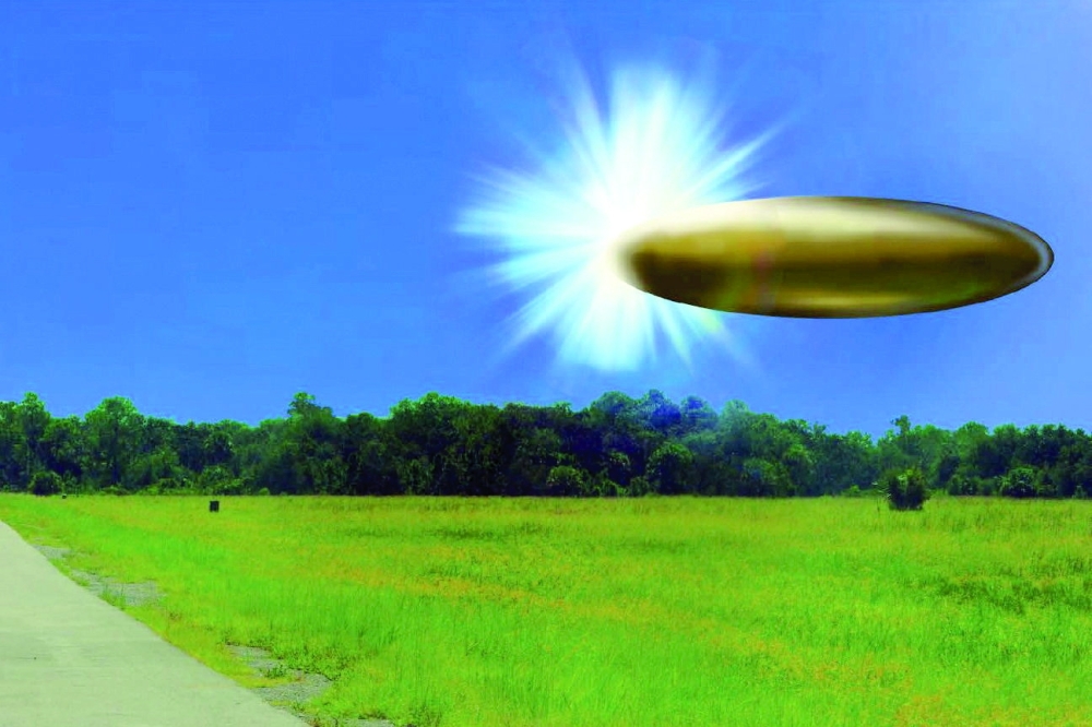 A handout composite sketch depicts eyewitness reports of ellipsoid metallic object as part of a series of documents of unidentified aerial phenomenon (UAP) released by the US Defence Department. — Reuters