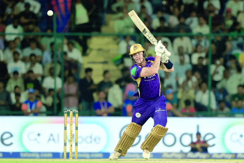Kolkata Knight Riders' Finn Allen plays a shot against Delhi Capitals in New Delhi. — Reuters