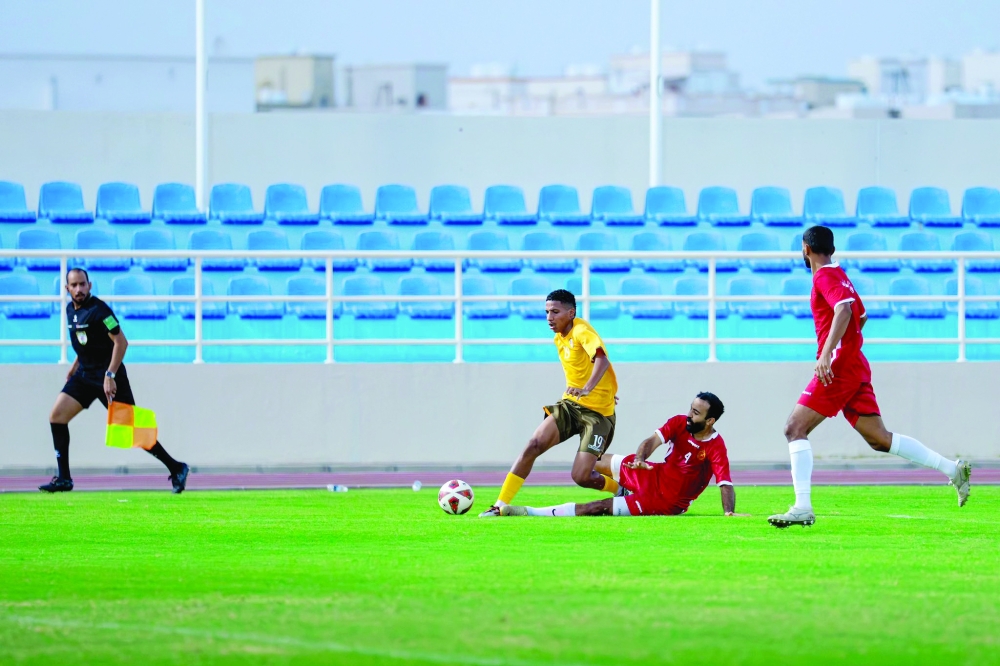 Oman U20 players in action during their friendly match against the Royal Army of Oman, which ended in a 1-1 draw as part of their internal training camp in Muscat.