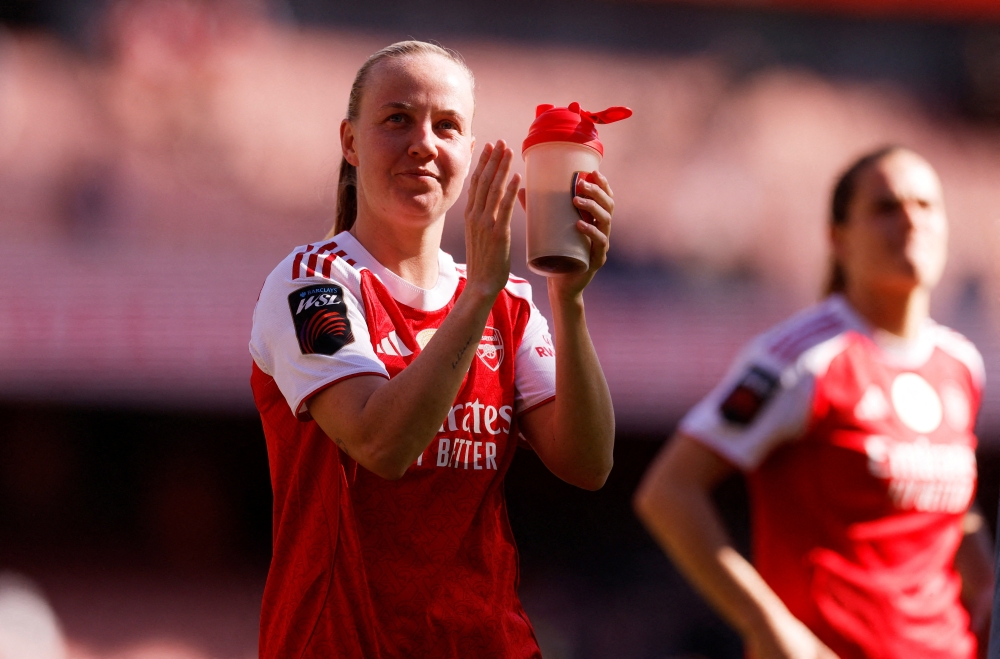  
Arsenal's Beth Mead celebrates after the match, Arsenal v West Ham United on March 21 
