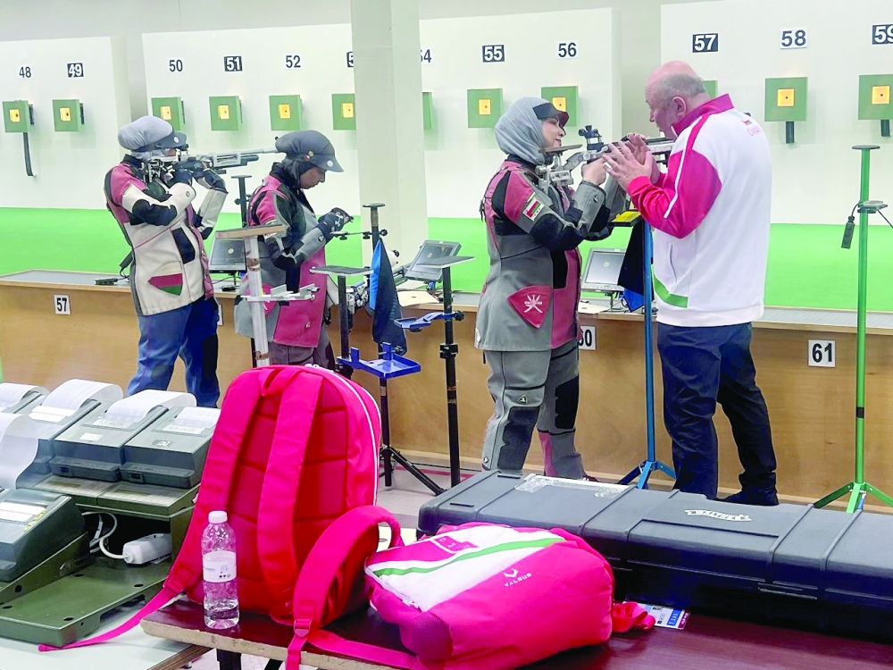 Oman shooting team during a training session at Lusail Shooting Complex.