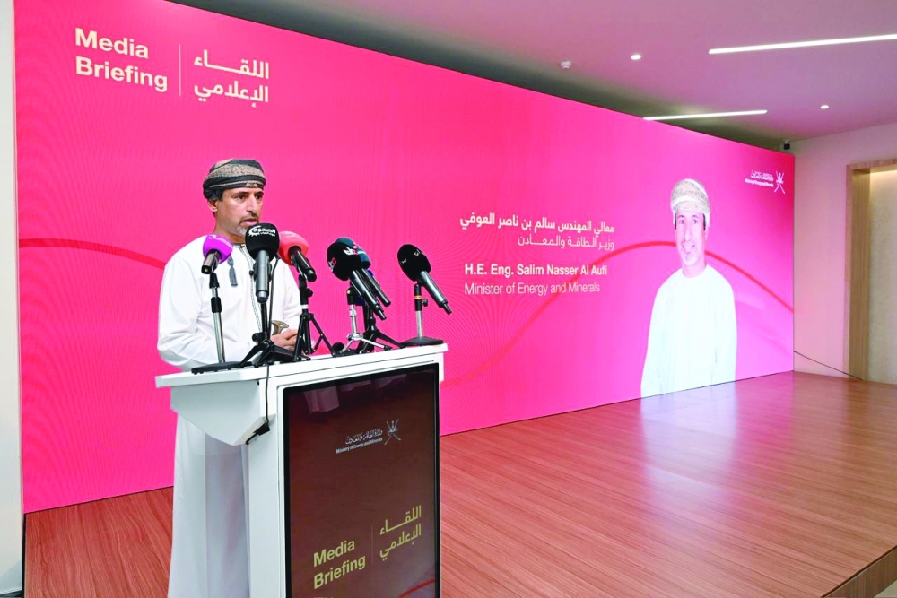 Eng Salim bin Nasser al Aufi, Minister of Energy and Minerals, addressing the media on Wednesday.
