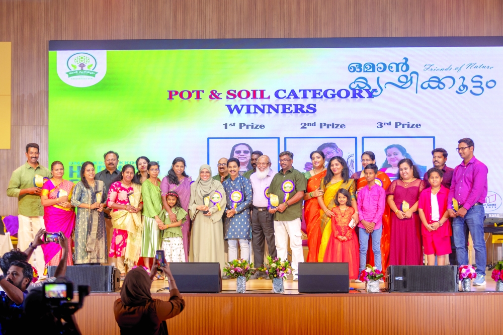 The gathering was held as part of the Oman Krishikkoottam Grand Harvest Festival 2026, where hundreds of farming hobbyists were also recognised.