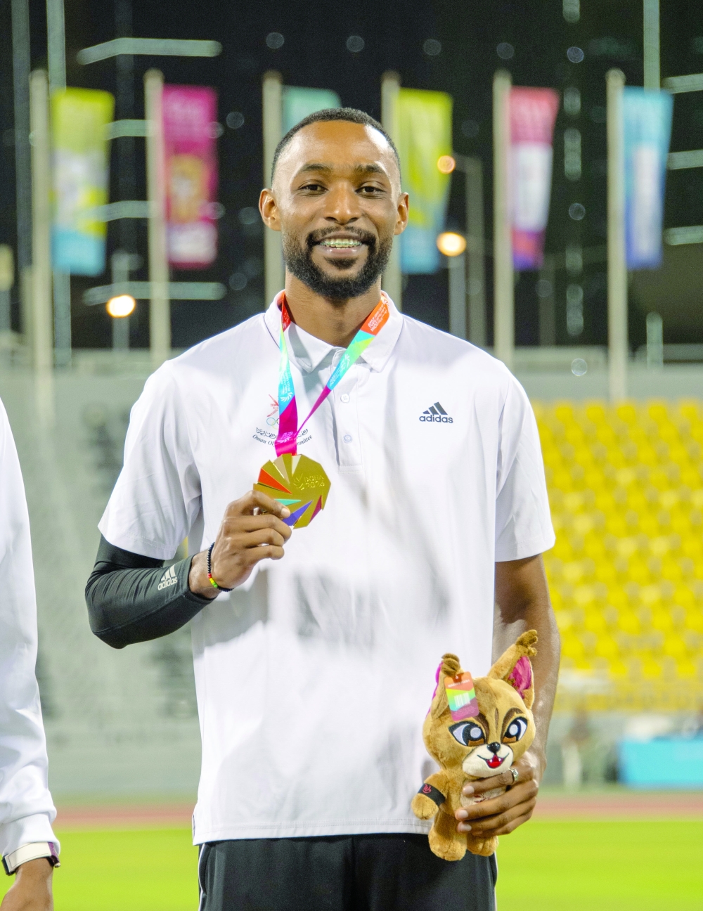 Oman's Fatik Beit Jaboub shared high jump gold with Qatar’s world and Olympic champion Mutaz Barshim.