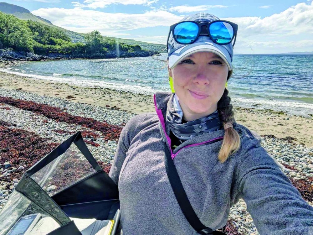 Dr Melissa doing beach litter research on the Isle of Skye, Scotland