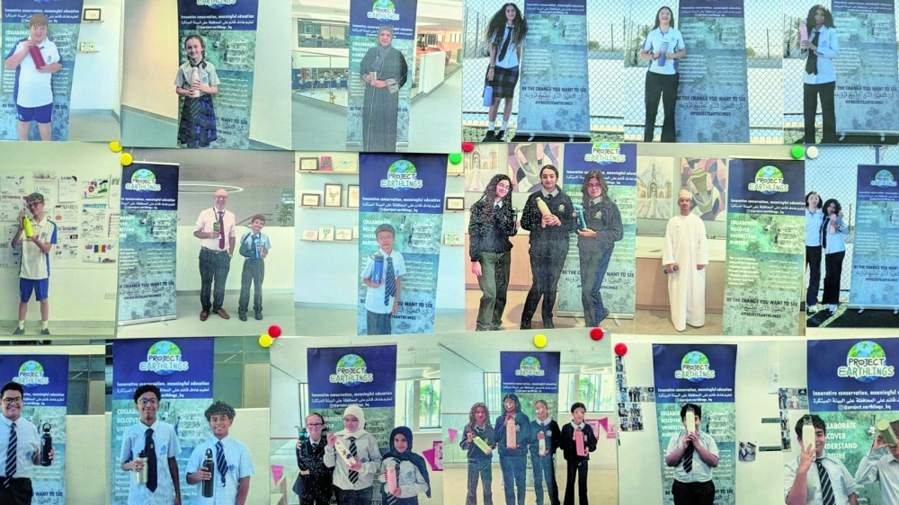 Project Earthlings Champion Chris Lyons leads the campaign photographing every student and teacher at Cheltenham Muscat School with their reusable water bottle