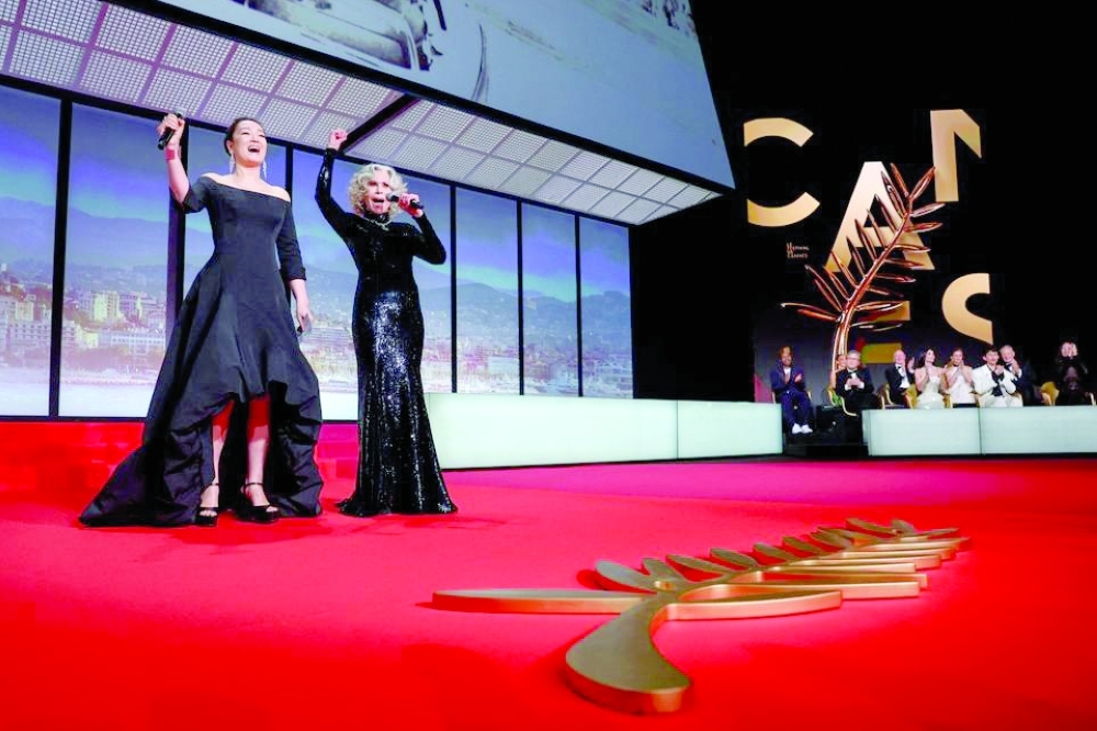 Gong Li and Jane Fonda on stage during the opening ceremony at the 79th Cannes Film Festival in Cannes. — AFP