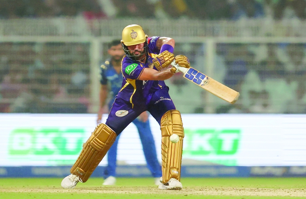 Kolkata Knight Riders' Manish Pandey in action against Mumbai Indians at Eden Gardens. — Reuters