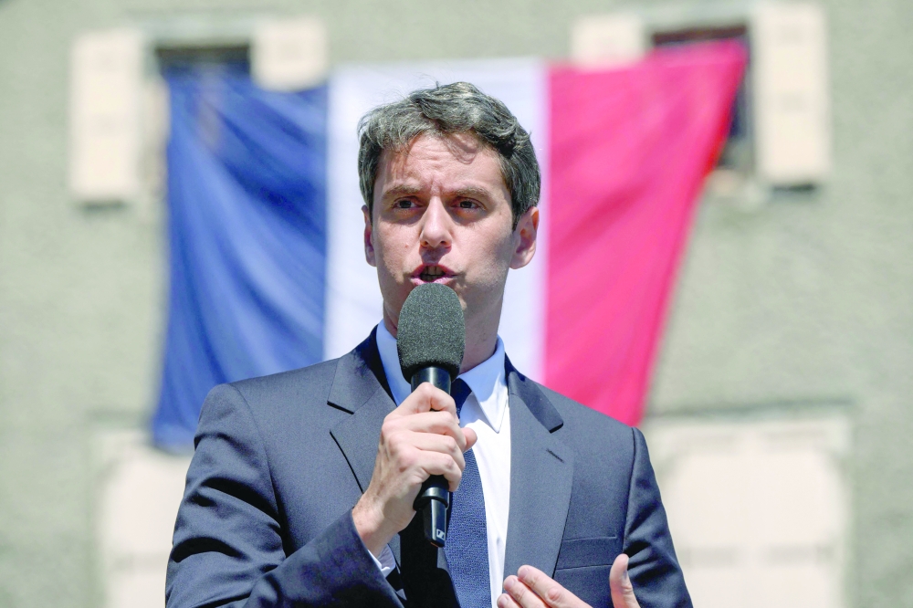 General Secretary of French centrist party Renaissance Gabriel Attal delivers a speech, southwestern France. — AFP