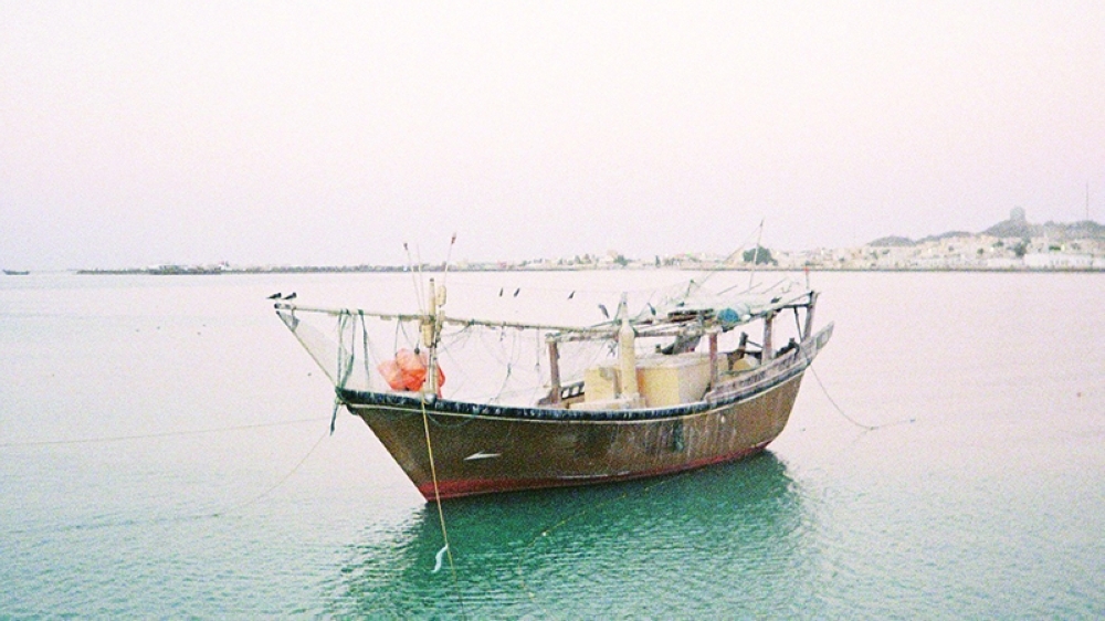 A dhow sails near the Masirah Island