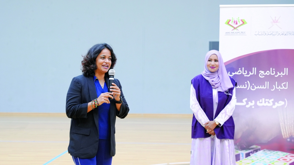 Elderly women engage in movement-based exercises as part of the third edition of 'Harakatik Baraka'.