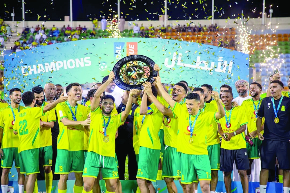 Seeb captain lifts the Jindal League shield after the club sealed the 2025/2026 title.