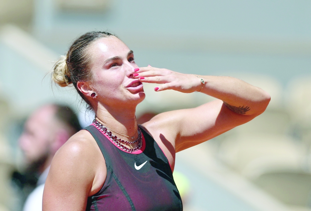 Belarus' Aryna Sabalenka celebrates after winning her first round match against Spains's Jessica Bouzas Maneiro REUTERS