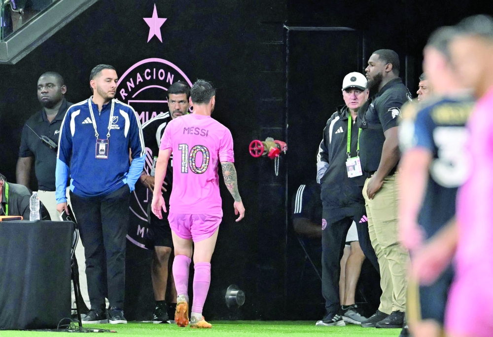 Inter Miami's Argentine forward #10 Lionel Messi leaves the field during the Major League Soccer (MLS) regular season football match between Inter Miami CF and Philadelphia Union at Nu Stadium in Miami, Florida, on May 24, 2026.  AFP