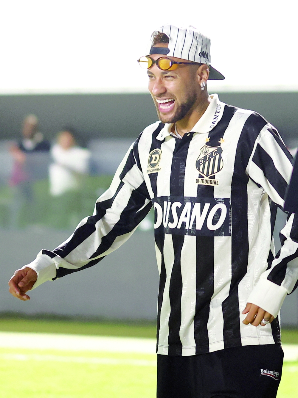 Santos' Neymar celebrates after the Copa Sudamericana match against Deportivo Cuenca in Santos on May 26. — Reuters