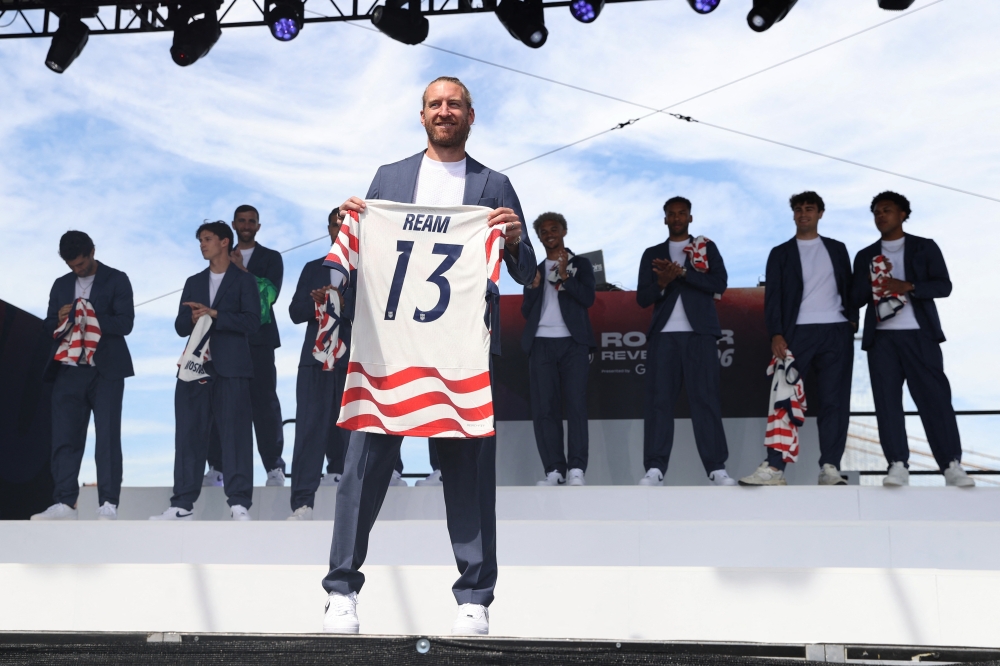 Tim Ream poses for photos during the United States men's national team roster reveal for the 2026 FIFA World Cup 