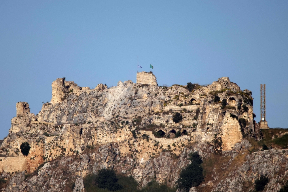 An Israeli flag flies over the medieval Beaufort Castle, known locally as Qalaat al-Shaqif or Shaqif Arnoun, as seen from the Marjayoun area of southern Lebanon 
