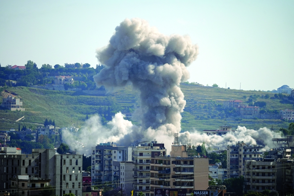 Smoke billows from southern Lebanon, following Israeli strikes, as seen from Nabatieh. — Reuters 
