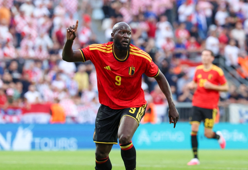 Belgium forward Romelu Lukaku #9 celebrates after scoring a goal  