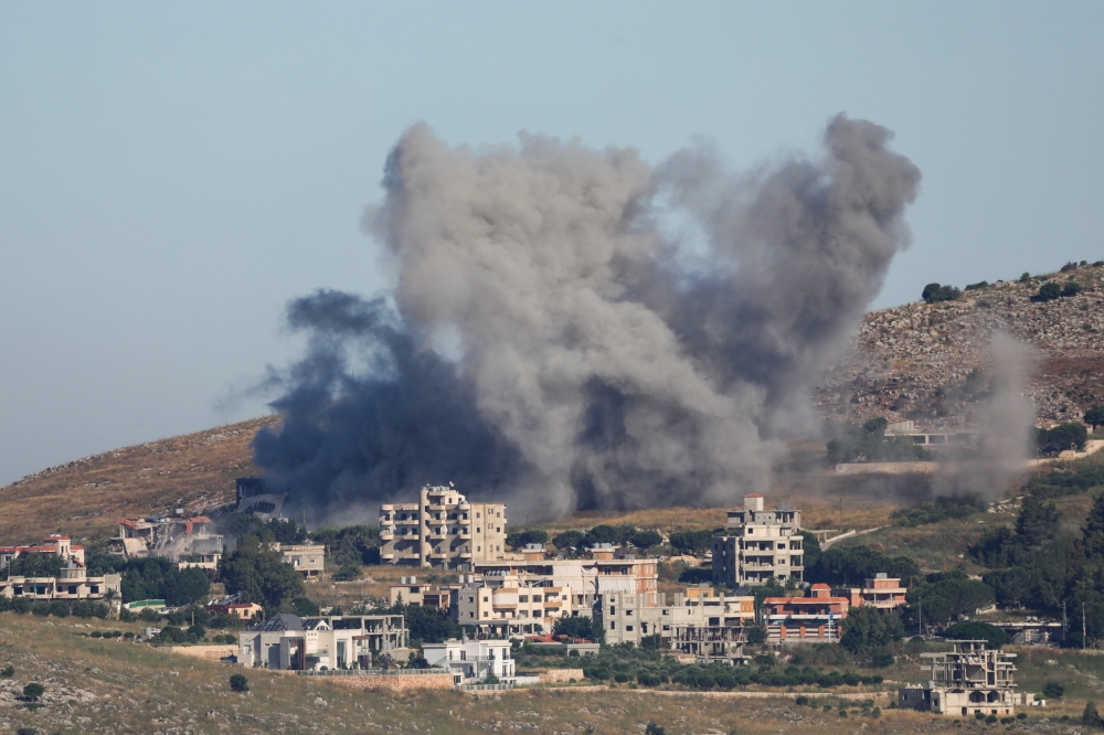 Smoke rises in Lebanon following an Israeli strike, as seen from Marjayoun, southern Lebanon, June 3, 2026. 