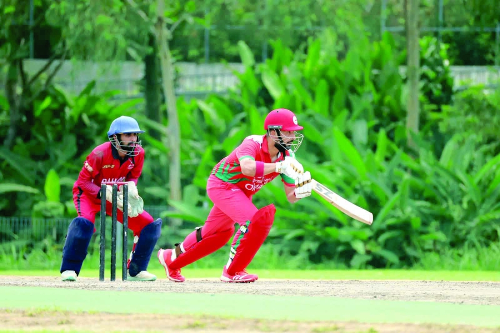 Oman captain Sufyan Mehmood in action against Bahrain.