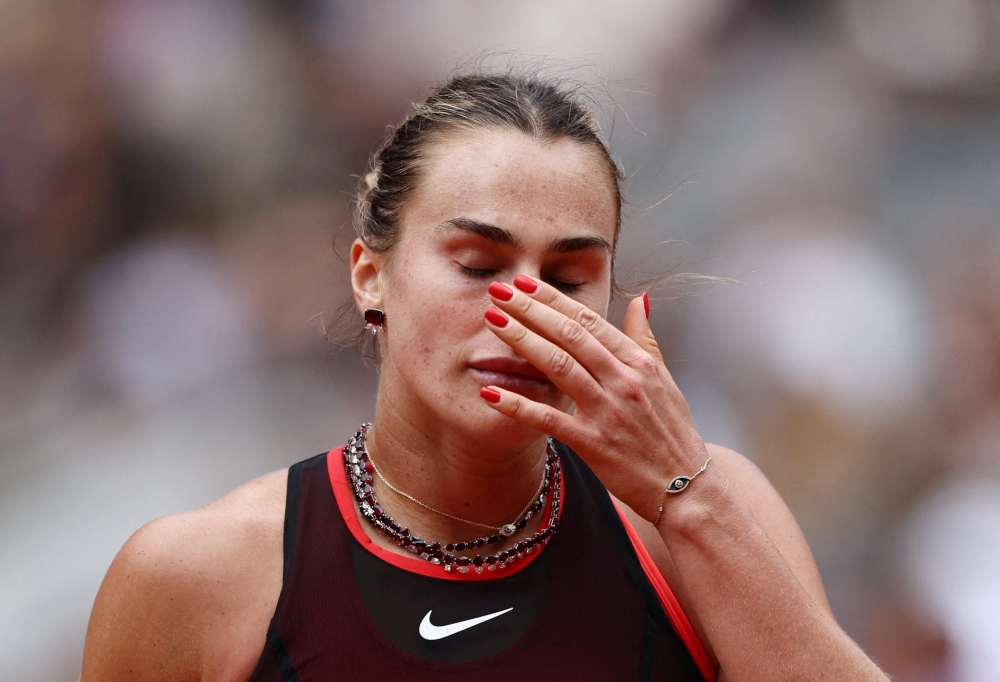  
Belarus' Aryna Sabalenka reacts during her quarter final match against Russia's Diana Shnaider   TPX IMAGES OF THE DAY     