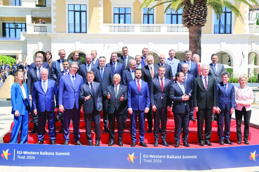 Heads of state pose for the family picture after the plenary session of the EU-Western Balkans Summit at Porto Montenegro in Tivat