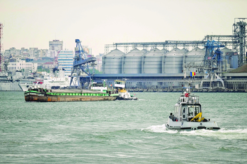Ships at the entrance to the port of Constanta, Romania