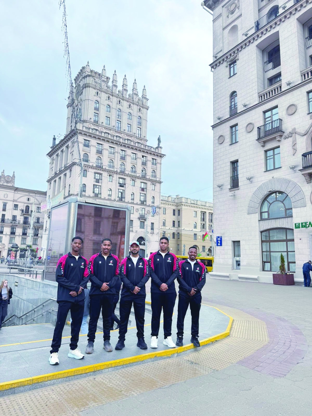 Members of the Oman skating team celebrate their successful participation in Belarus.