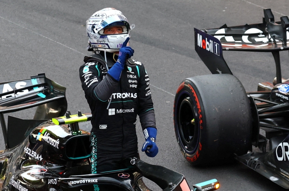  
Mercedes' Andrea Kimi Antonelli celebrates after winning the Monaco Grand Prix  