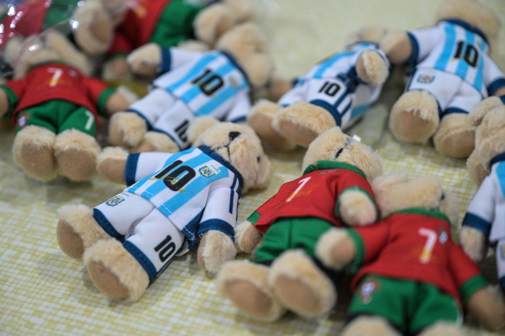 Merchandise of Lionel Messi of Argentina and Cristiano Ronaldo of Portugal
