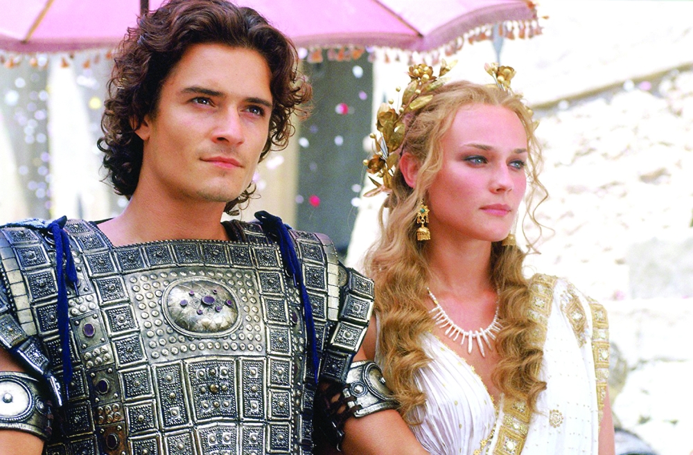 Paris and Helen, the star-crossed couple whose illicit romance sparks the decade-long Trojan War in 2004 film Troy.