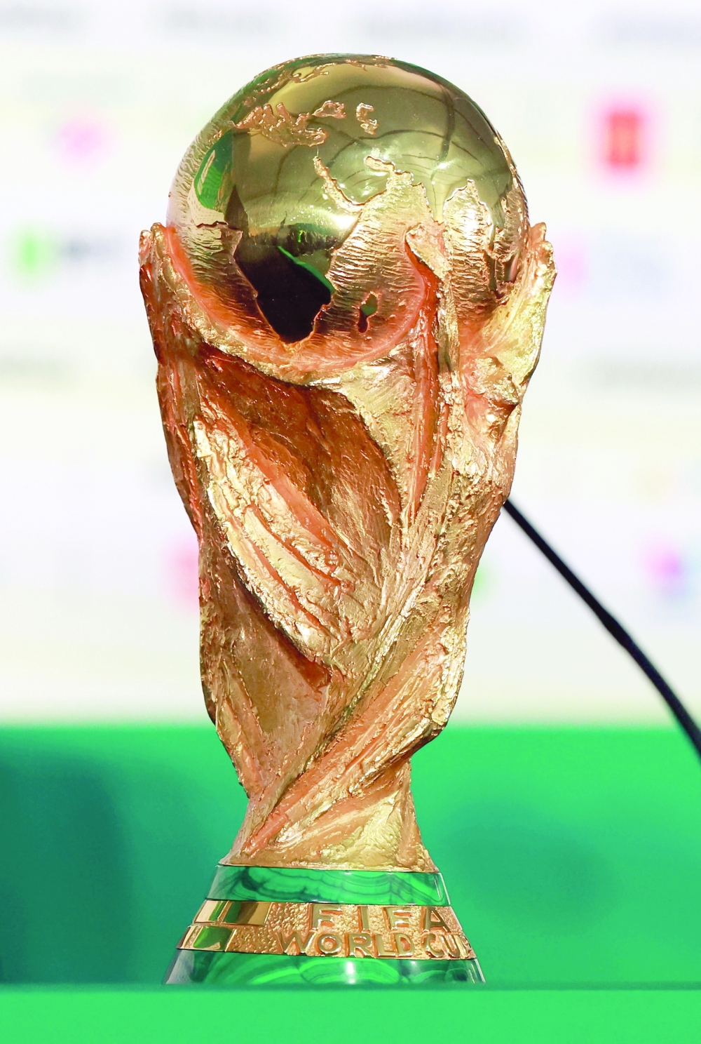 General view of the Fifa World Cup trophy before the press conference. — Reuters