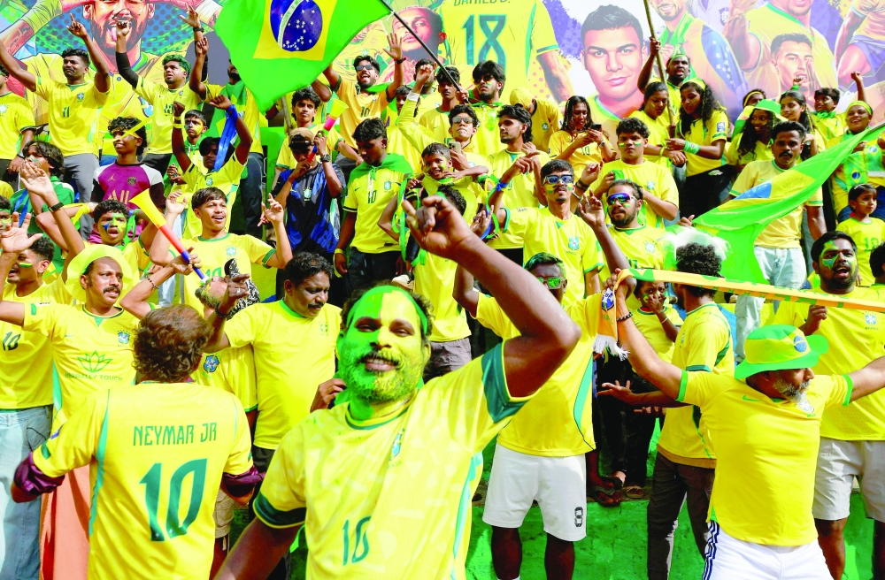 Fans of the Brazilian soccer team gather during an event ahead of the 2026 Fifa World Cup