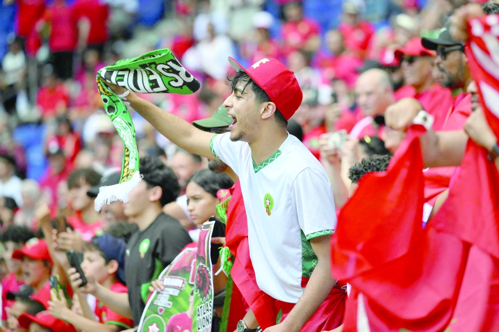 Moroccan fans cheer ahead of the international friendly football match between Morocco and Norway at Sports Illustrated Stadium in Harrison