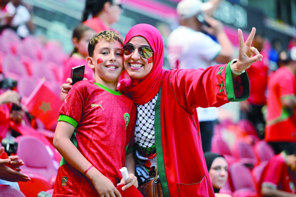 Moroccan fans cheer ahead of the international friendly football match between Morocco and Norway at Sports Illustrated Stadium in Harrison