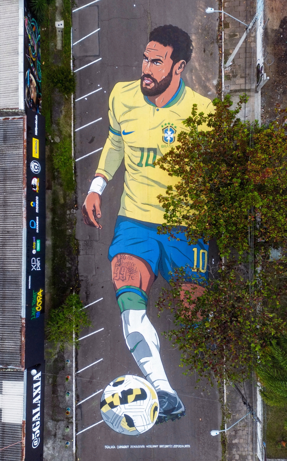 A drone view of a mural depicting Brazilian soccer player Neymar Jr., created by artist Rafael Jung. — Reuters