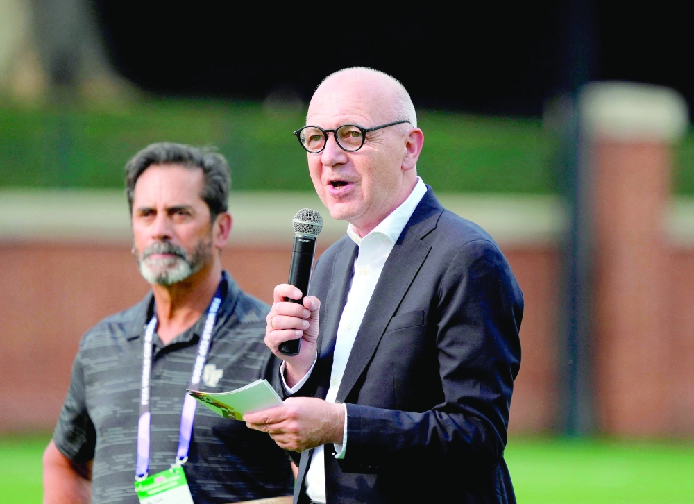 
DFB President Bernd Neuendorf makes a speech during training. — Reuters